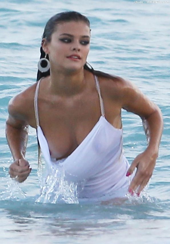 Nina Agdal Nude Boobs Slips Wet Shirt