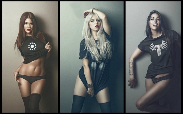 Three Girls Pulling Shirts Wall Panties Beauties