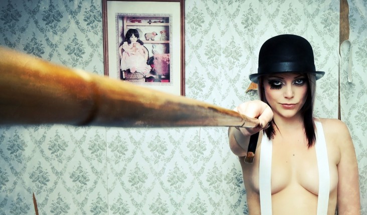 Tits Cane Suspenders Over Her Erotic Nipples Girl
